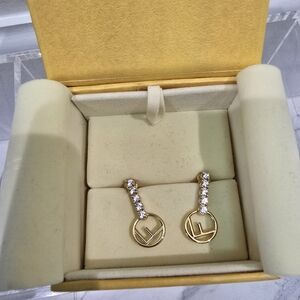 Fendi Gold Drop Earrings with Crystal Accents